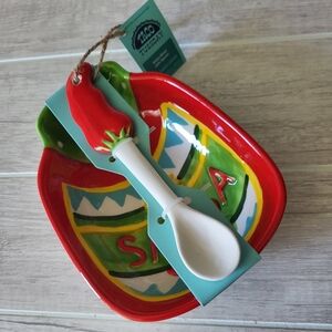 Salsa‎ Bowl with Spoon Ceramic Fiesta Taco Tuesday Hostess Gift Cinco de Mayo